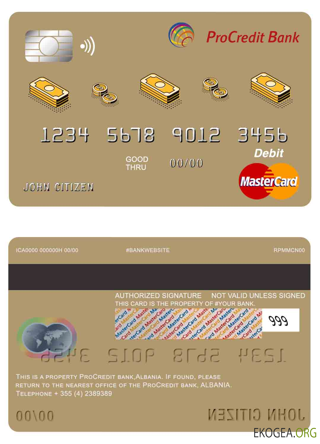 Carte de débit principale de la banque Procredit d'Albanie